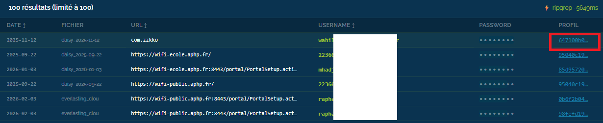 Résultats Recherche Rapide avec lien vers profil machine
